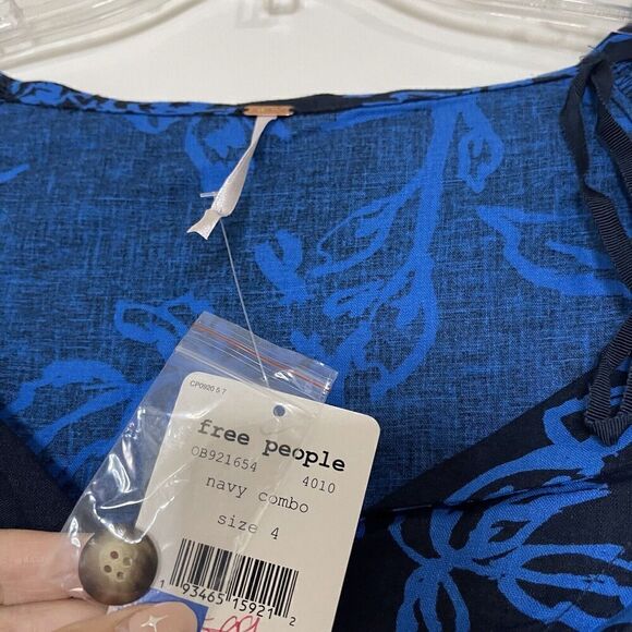 NEW! Free People A thing called love button front blue floral tie back dress - Picture 4 of 8